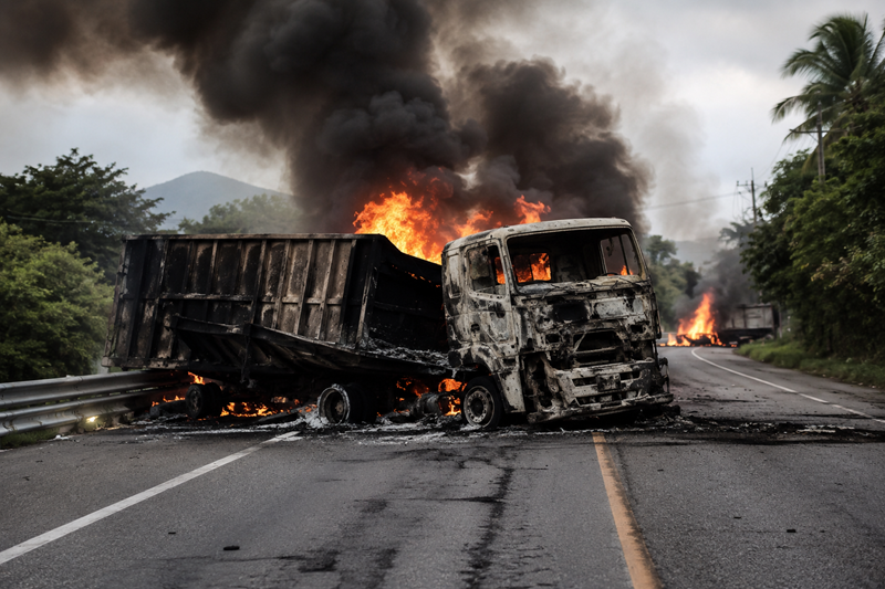 Tecomán amanece bajo operativo tras jornada de violencia, bloqueos e incendios en Caleras